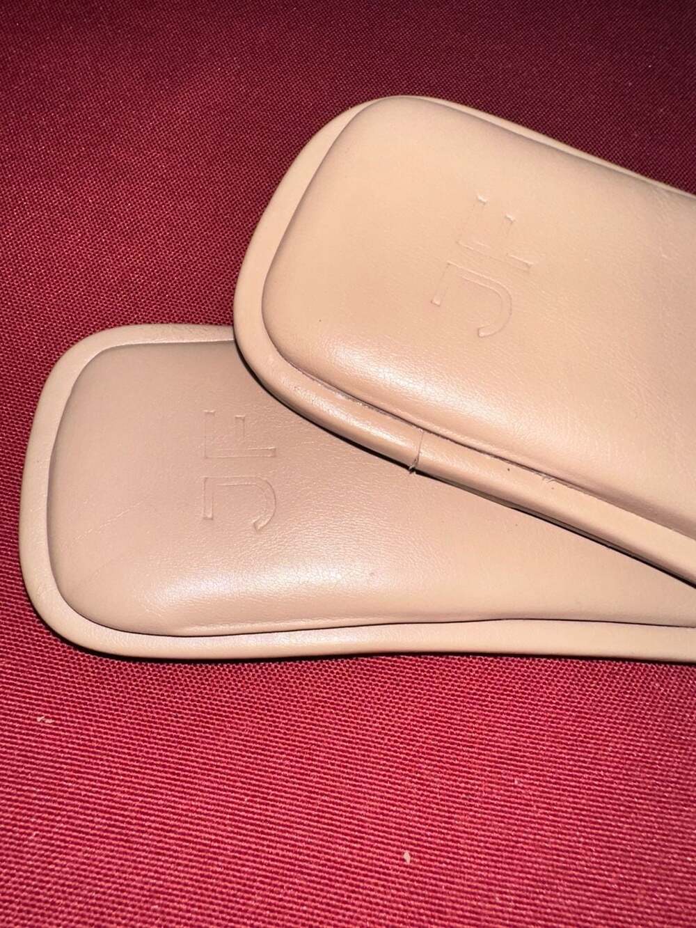 No.55 JustFab Beige Leather Cutout Flat Slide Sandals - Picture 2 of 4